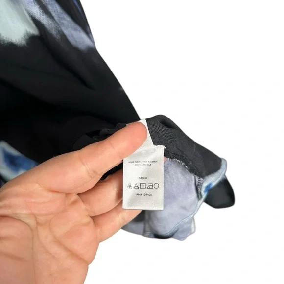 Venus Black Floral V-Neck Boho Slouchy Caftan Hi-Low Mini Dress Size Large - Picture 9 of 9